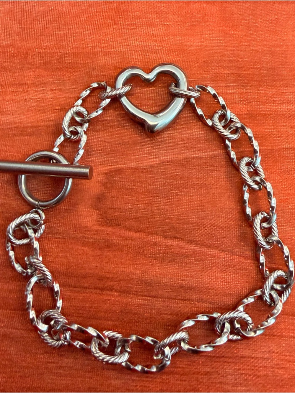 Sterling Silver Heart Toggle Chain Bracelet - Silver